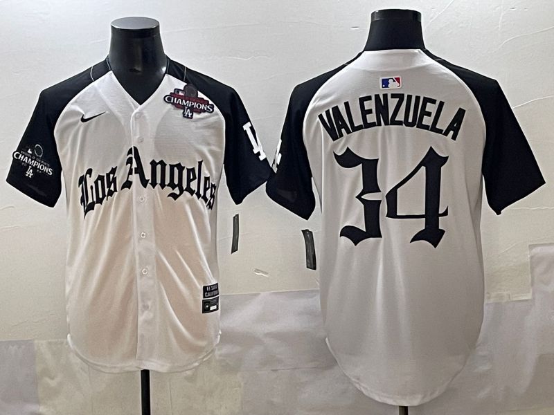 Men 2025 Los Angeles Dodgers #34 Valenzuela White black Five generations Joint Name Nike MLB Jersey style 5266->los angeles dodgers->MLB Jersey